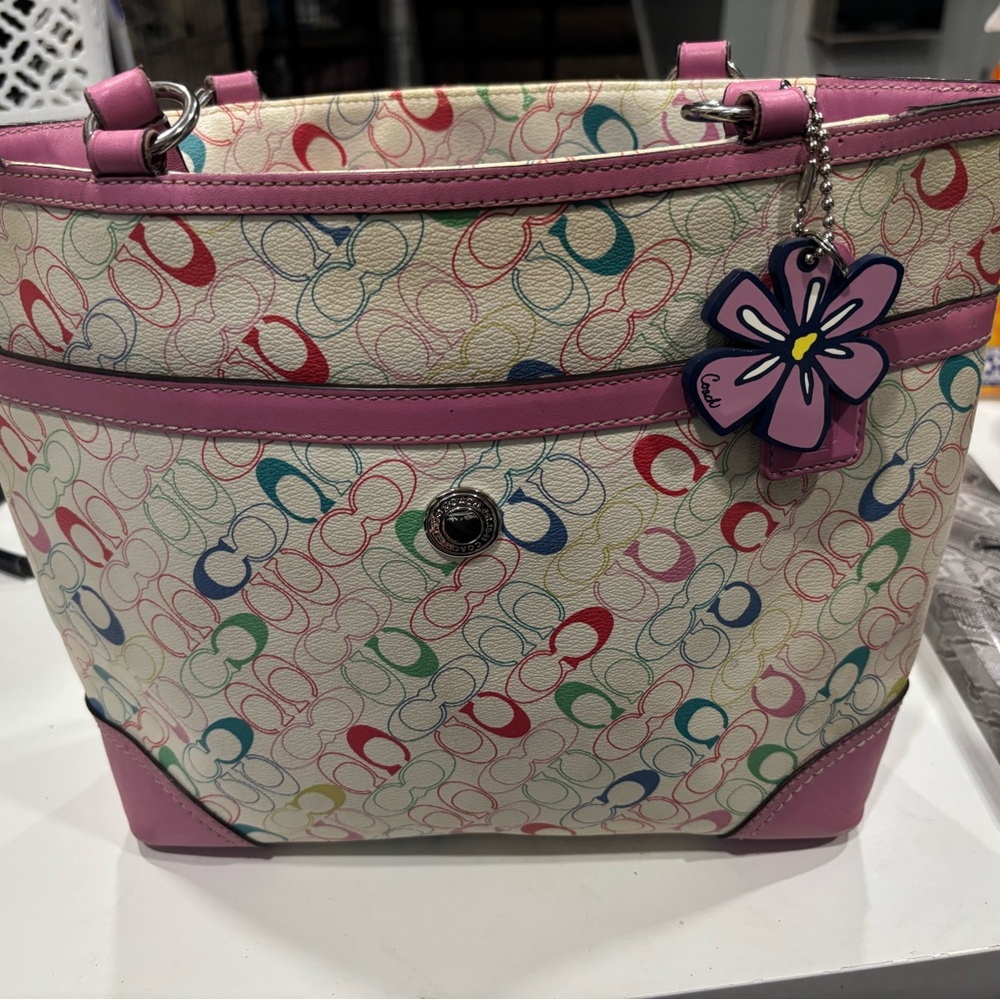Coach Multicolor Tote with Pink Trim